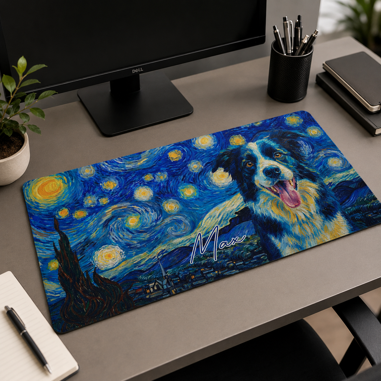 Personalized Van Gogh Pet Desk Mat - Custom Pet Portrait Art, Gift for Pet Lovers