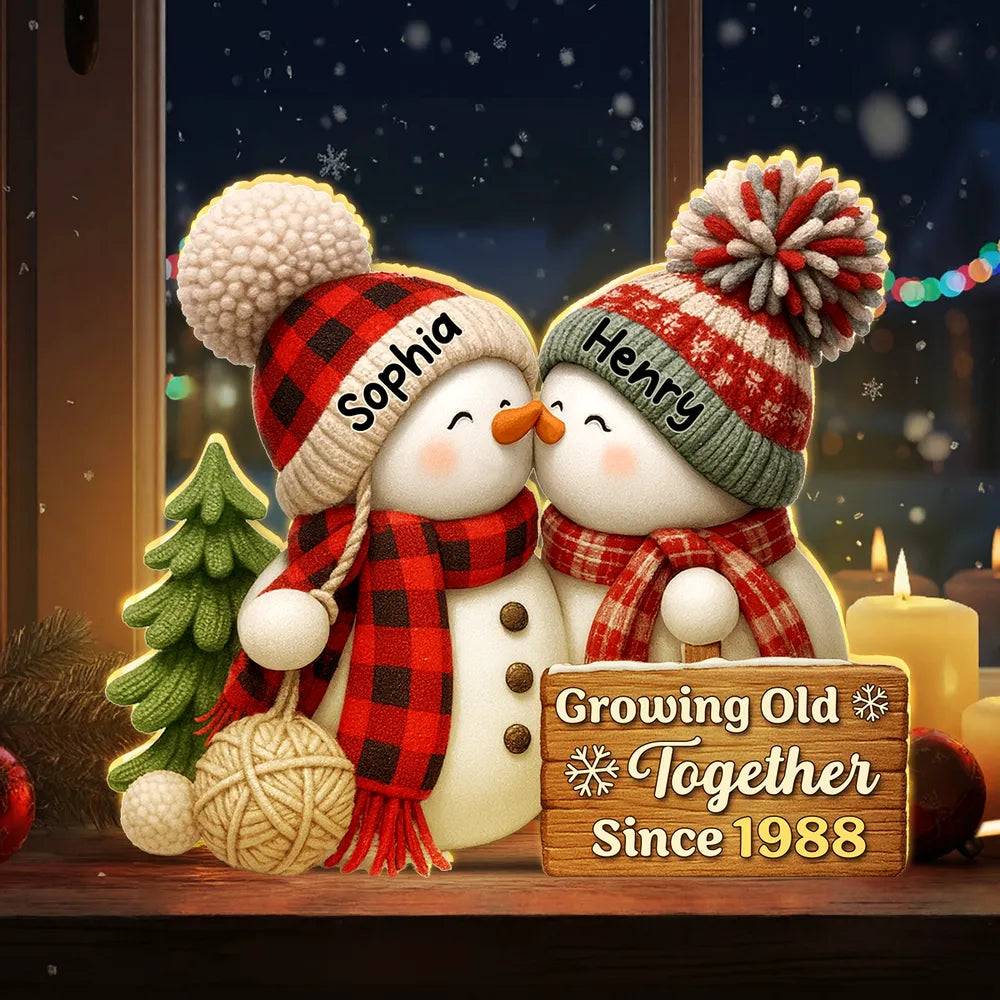 3D Effect Snowman Couple Growing Old Together - Personalized Light Box - Heartwarming Christmas Gift for him, Gift for her