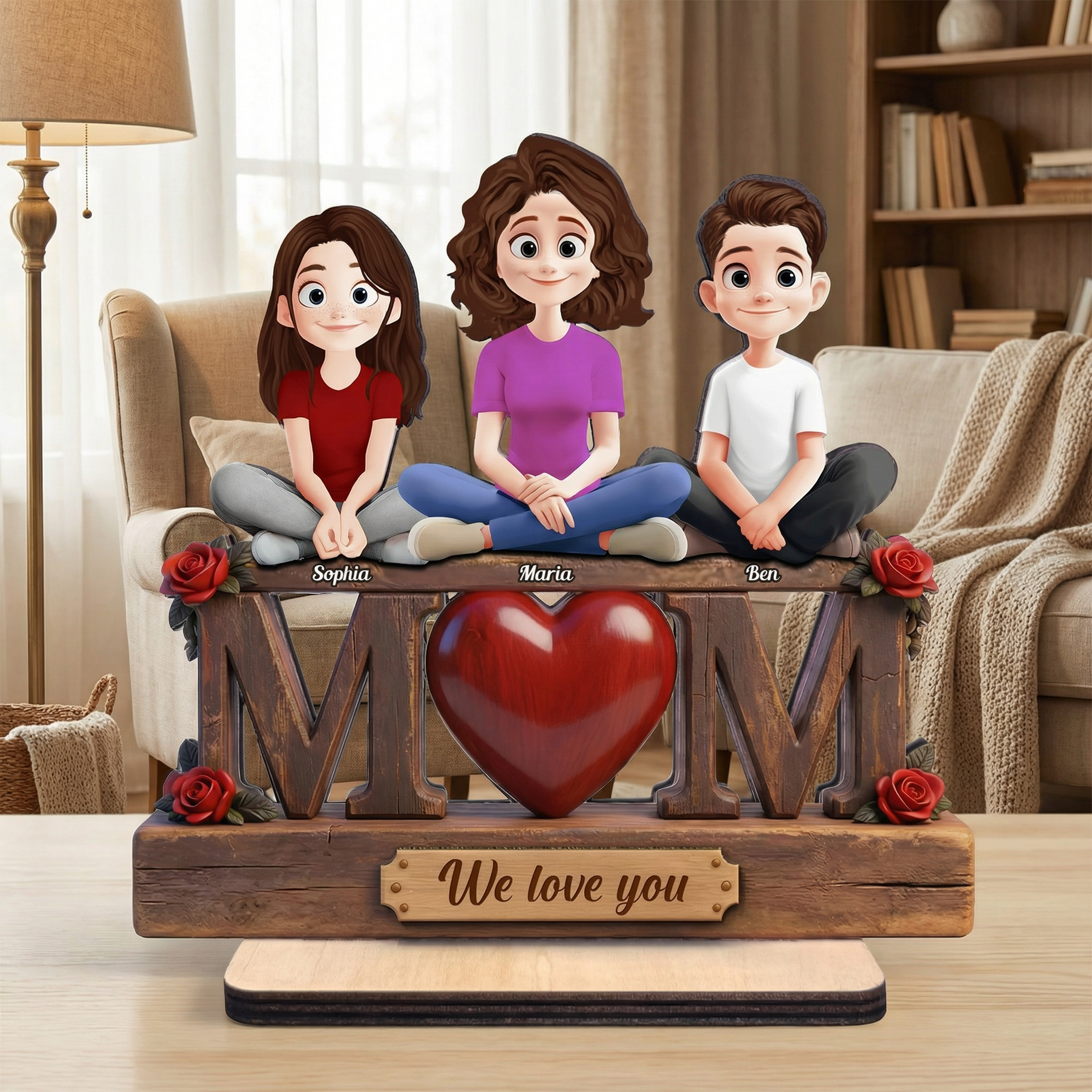 Personalized Wooden Plaque, Mom We Love You Gift for Mother's Day, Birthday - Custom Family Name Sign for Her, Wife, Grandma