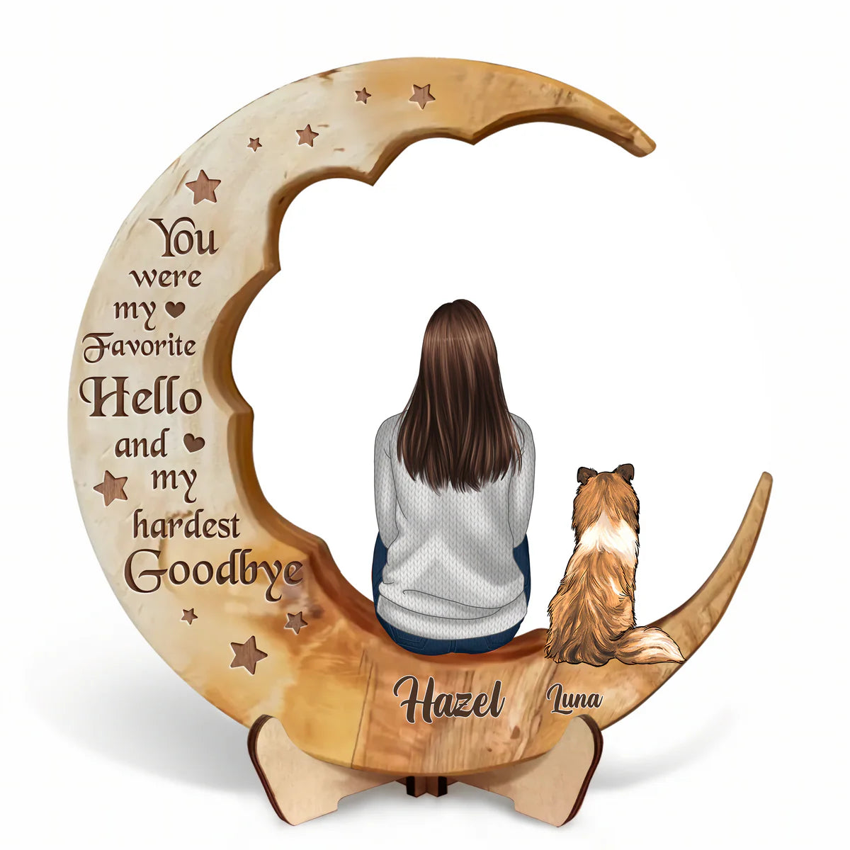 Custom Personalized Memorial Dog Moon Wooden Art - Memorial Gift Idea for Cat/ Dog Lover