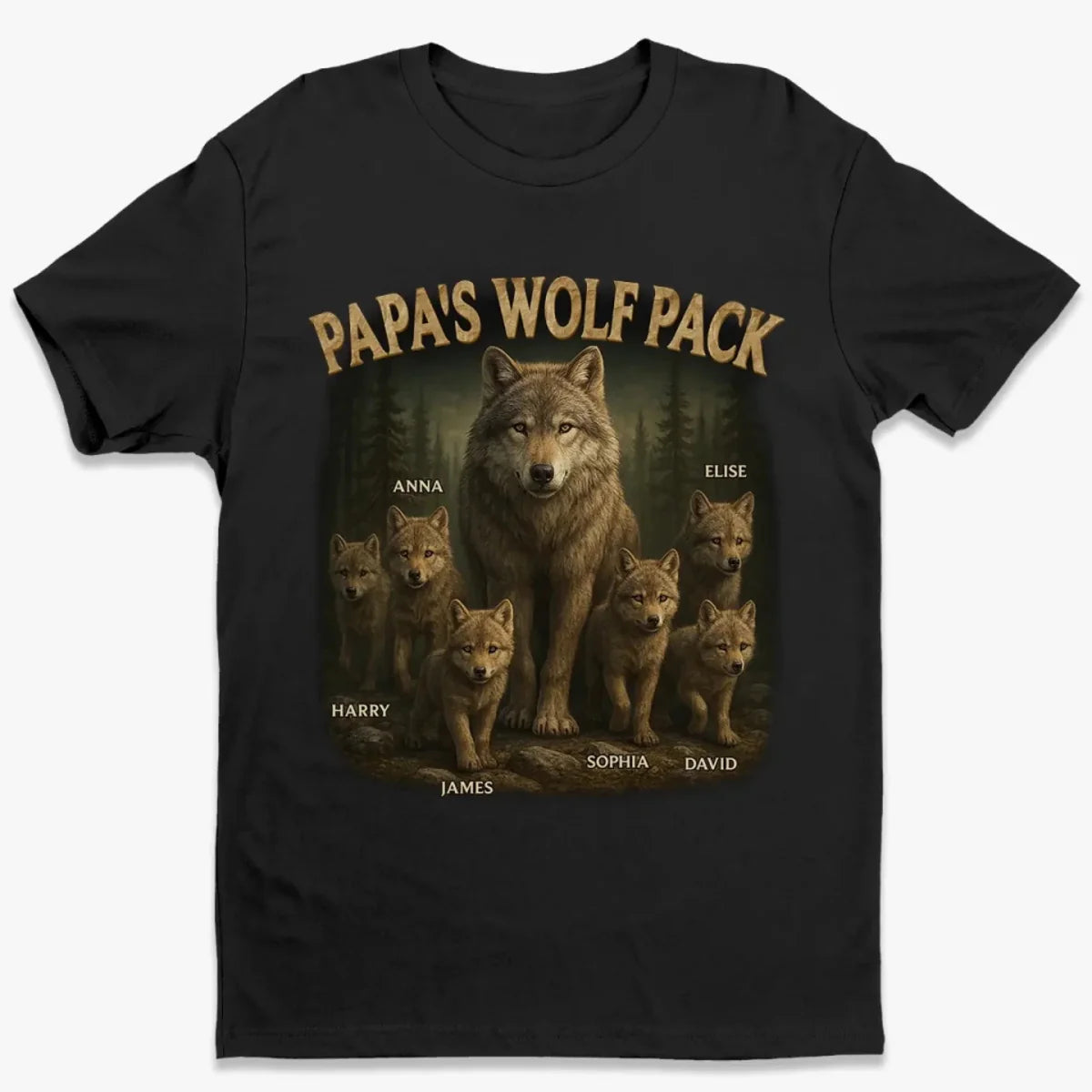 Papa’s Wolf Pack – Custom Family T-Shirt– Father’s Day Gift for Dad, Grandpa