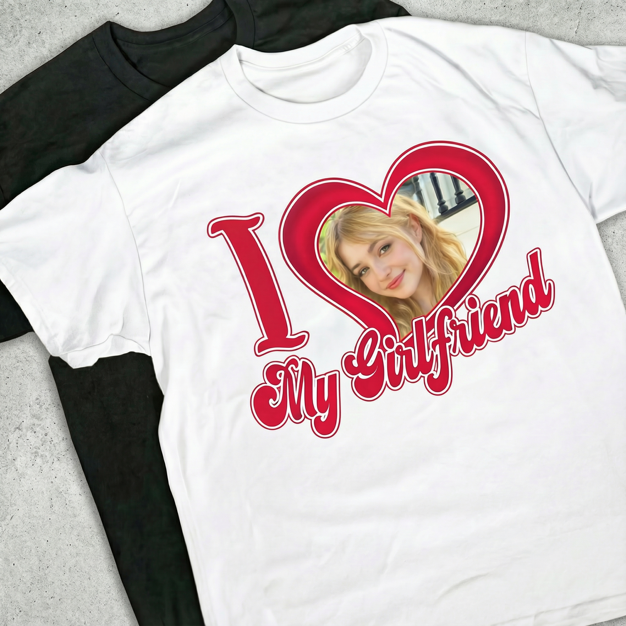 Custom 'I Love My Girlfriend' Shirt with Photo & Heart | Personalized Valentine's Gift for Him
