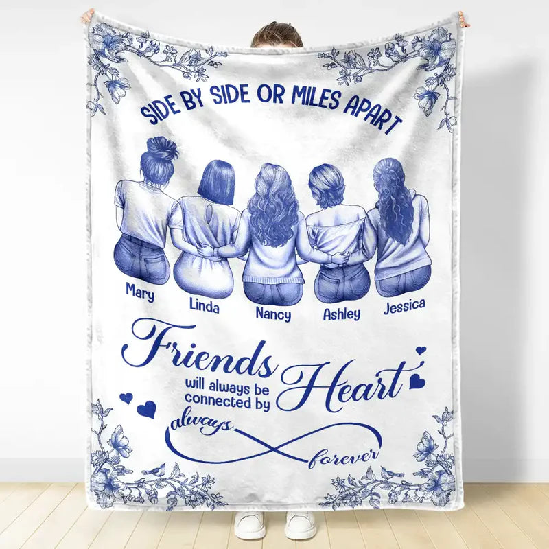 Friends Sisters Will Always Be Connected By Heart Chinoiserie Toile Besties - Personalized Fleece Blanket, Sherpa Blanket