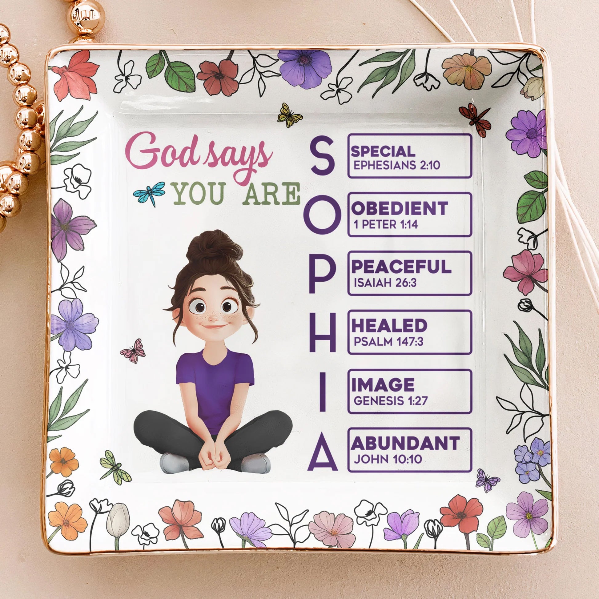 God Says You Are Cartoon Custom Name Letter In Bible - Personalized Jewelry Dish