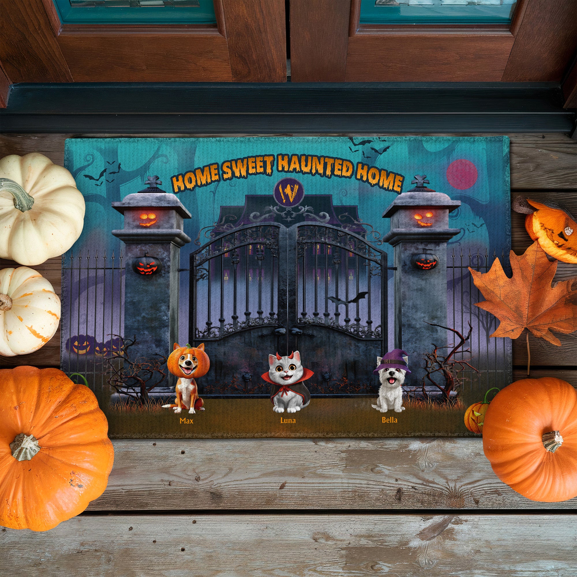 Home Sweet Haunted Home Monogram Family Name - Personalized Doormat