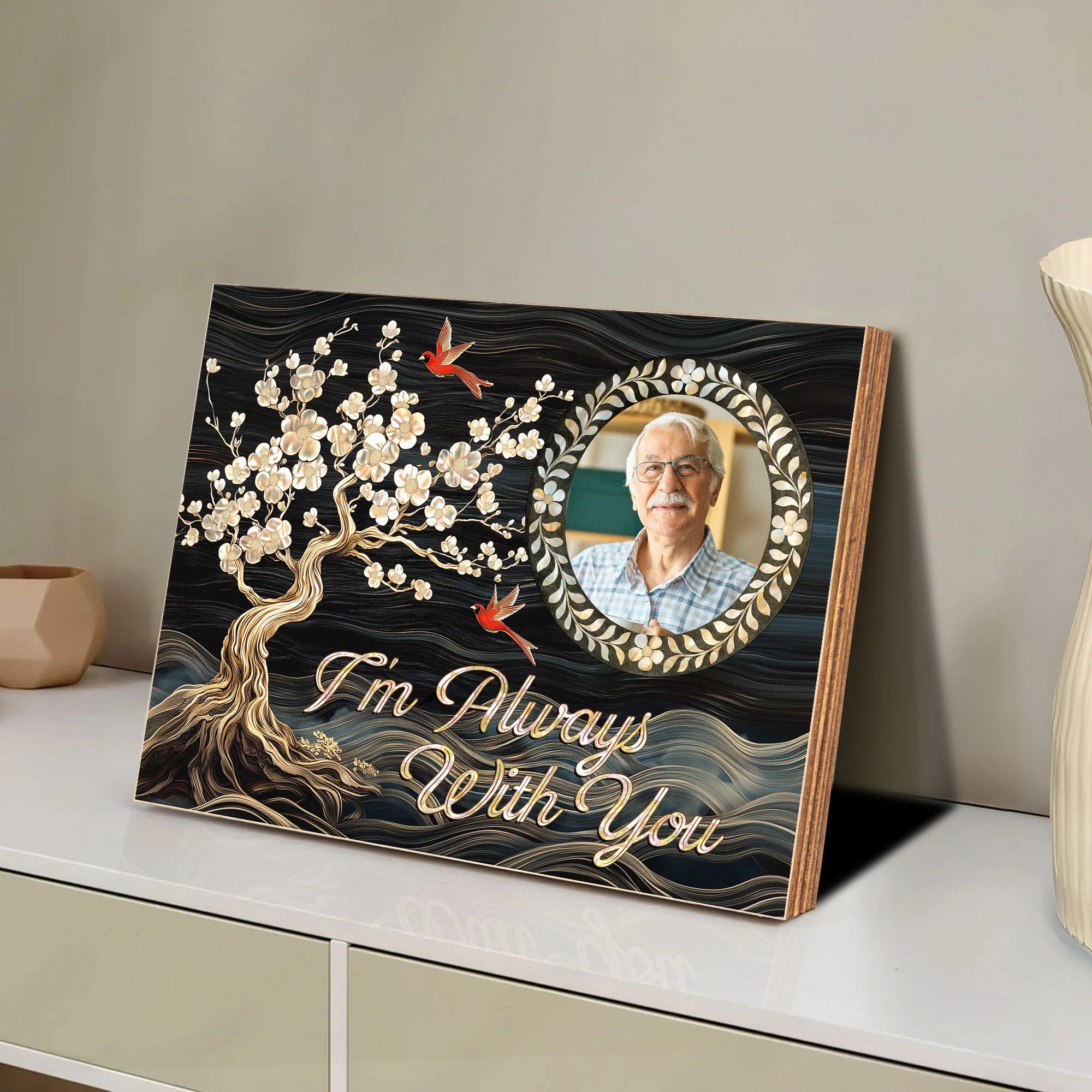 I'm Always With You Cardinal Family Tree Memorial - Custom Photo Wood Plaque