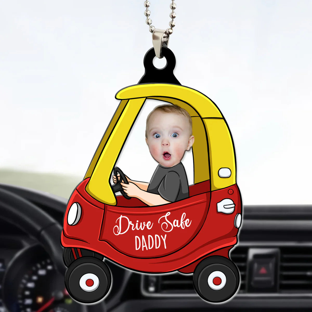 Drive Safe Daddy - Custom Photo Car Ornament - Gift For Family Members