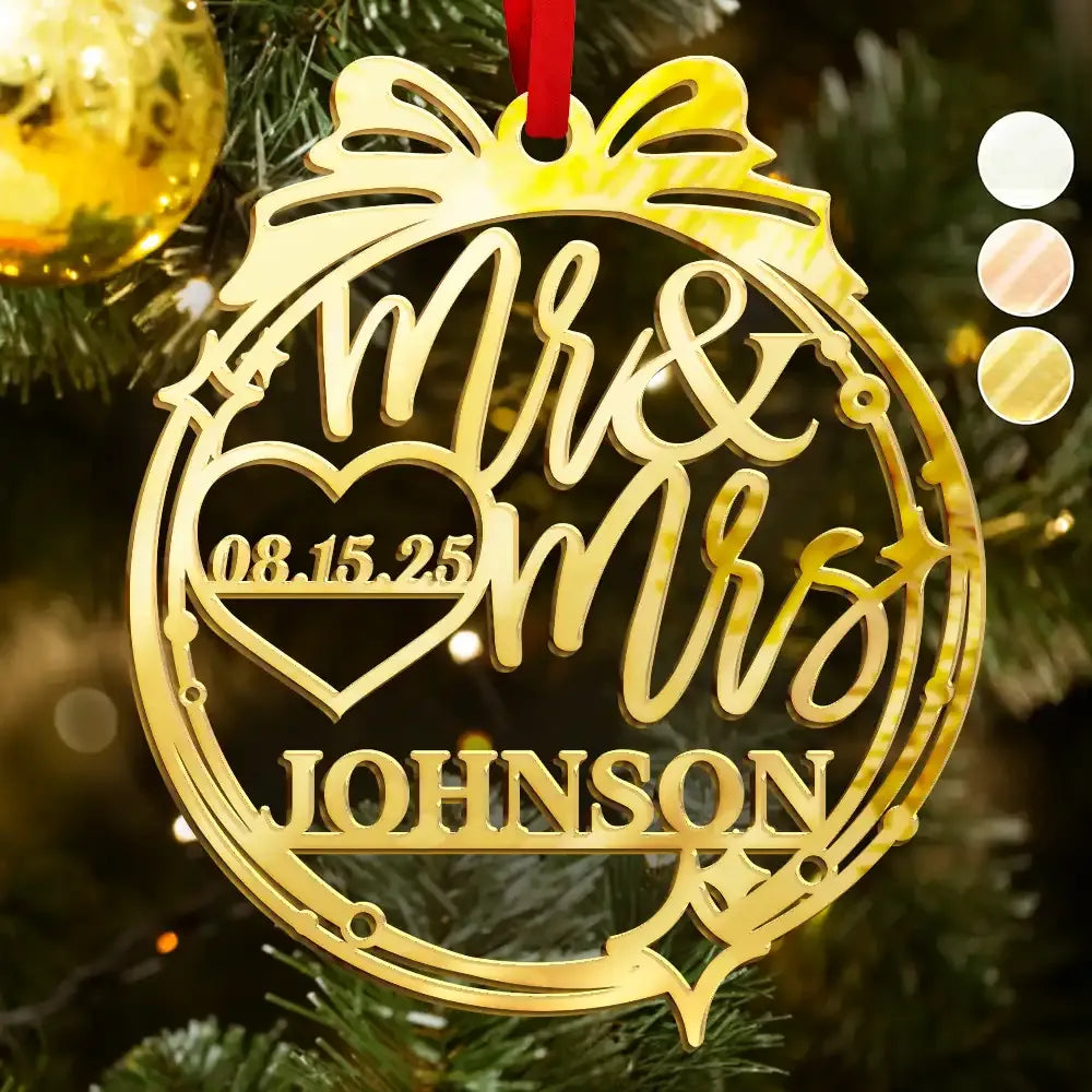 Anniversary Wedding Mr And Mrs - Personalized DIY Mirror Acrylic Ornament