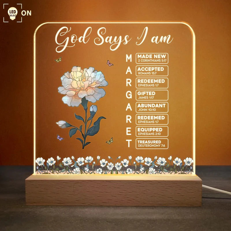 God Says You Are With Name Letter In Bible - Personalized LED Light