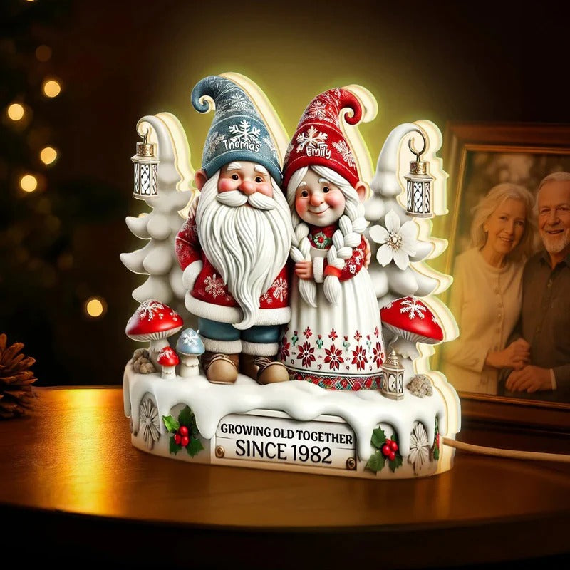 3D Effect Gnome Couple Together Christmas Personalized LED Light Box