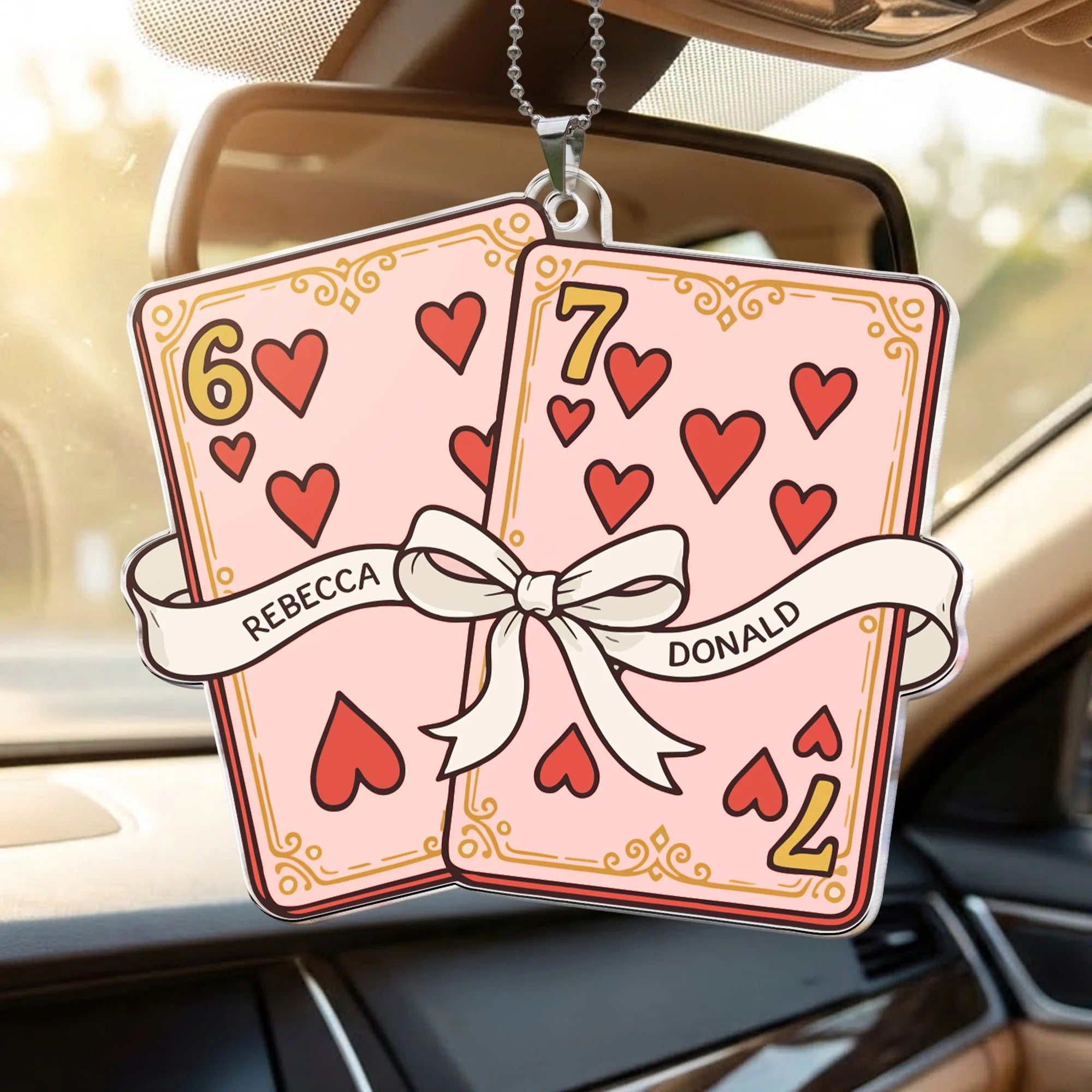 Playing Cards Valentine 6 7 - Personalized Rear View Mirror Accessory