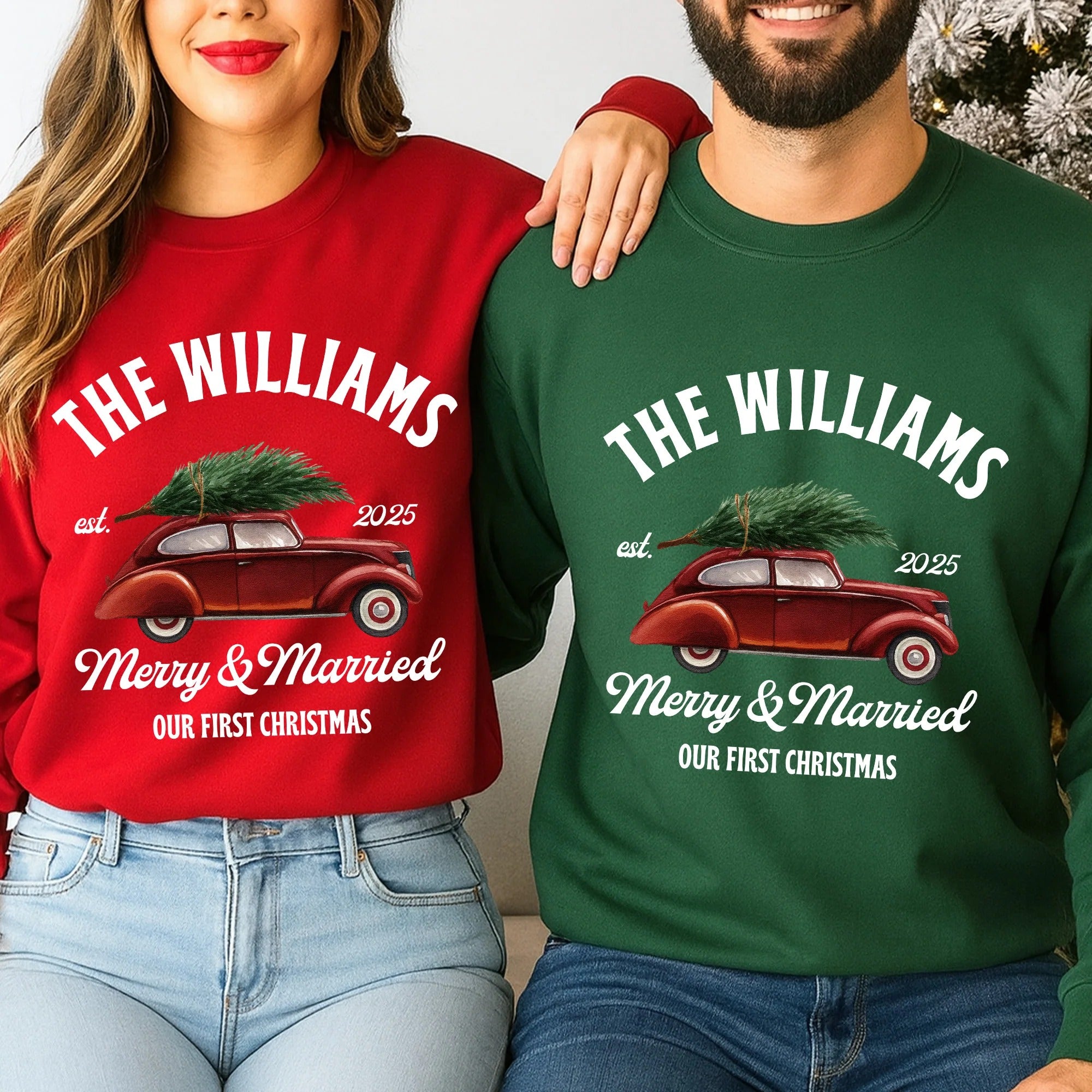 Merry & Married Our First Christmas Couple Matching Sweatshirts - Personalized Matching Sweatshirt