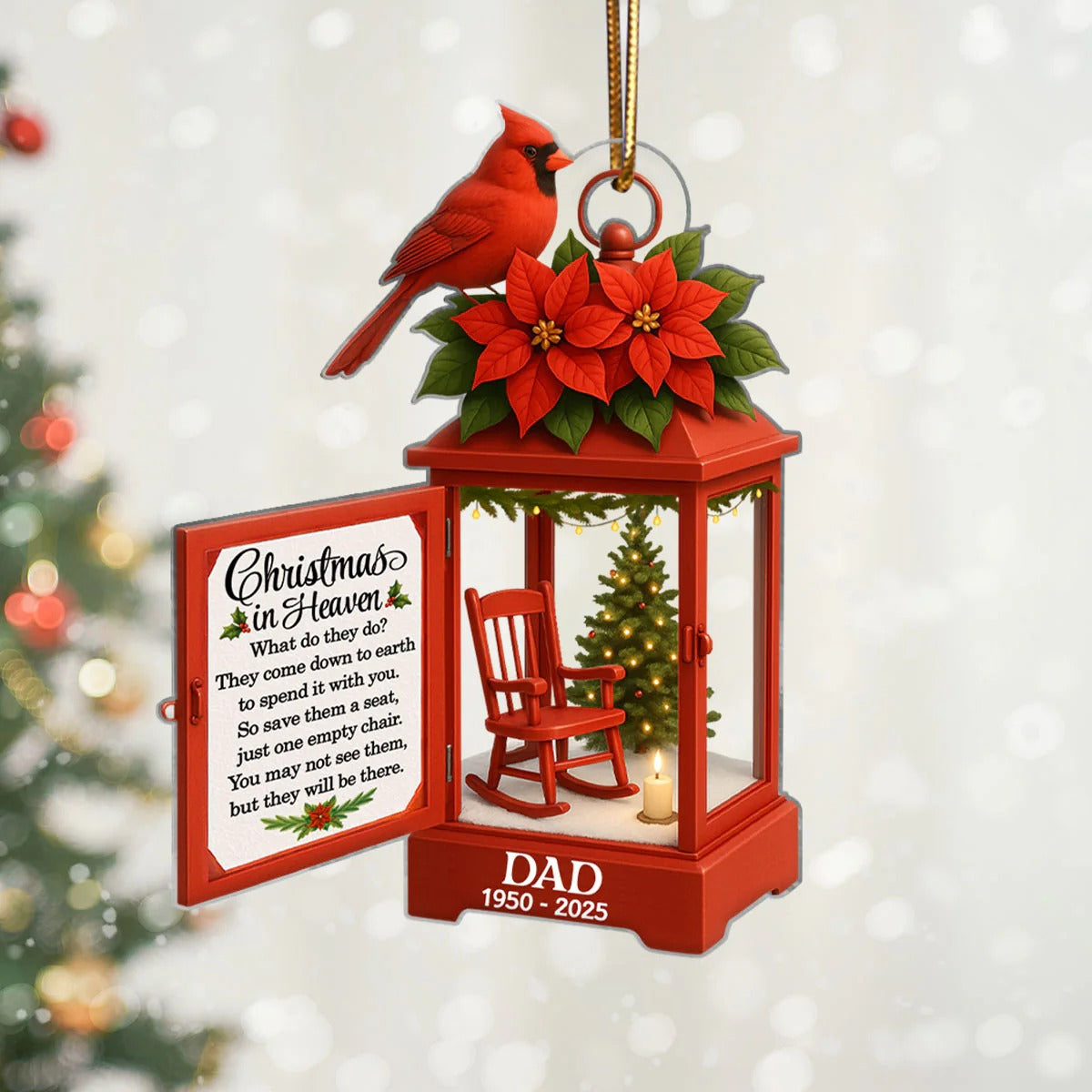 Personalized Lantern Memorial Chistmas Ornament, Christmas In Heaven, Sympathy Gift For Loss Of Loved Ones