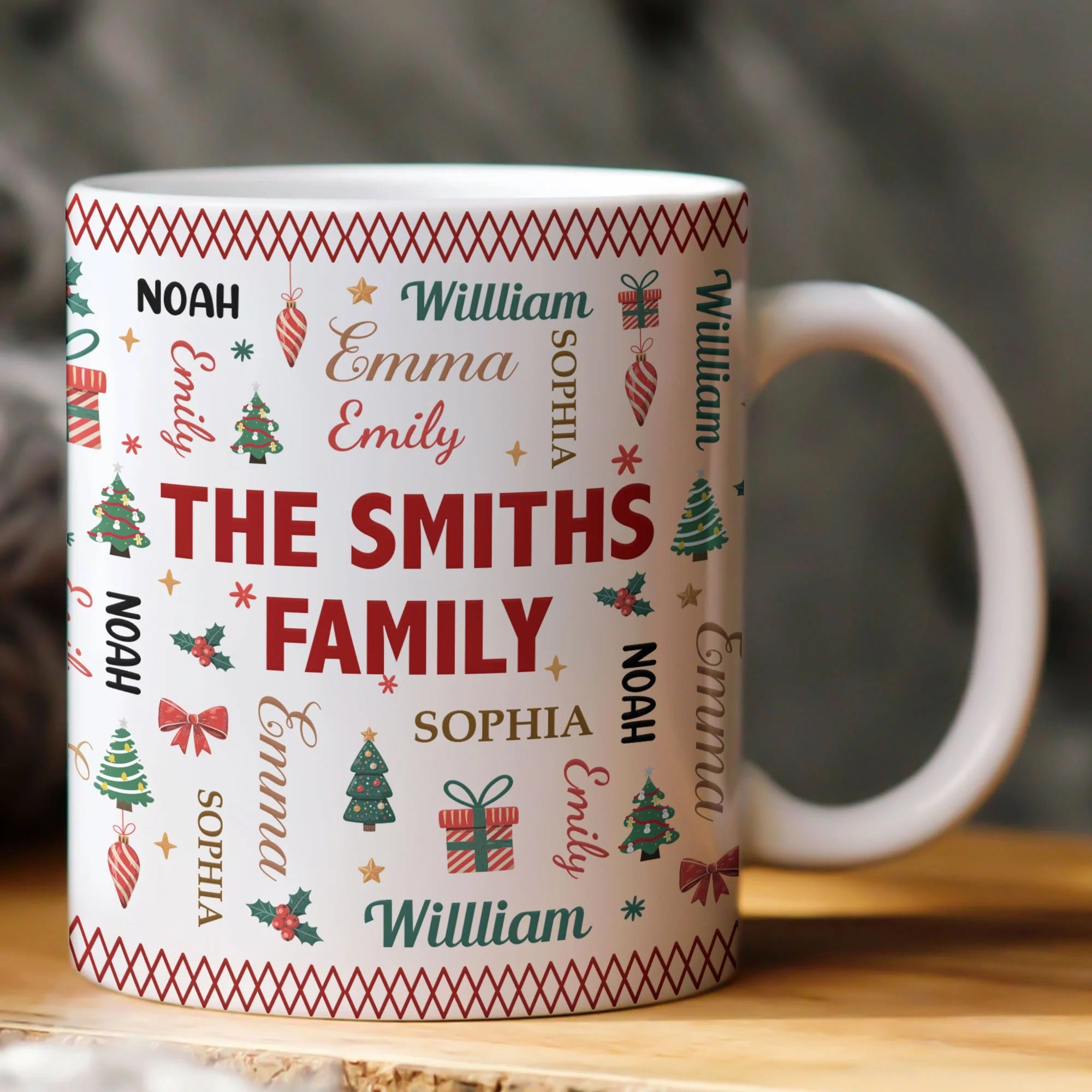 Family Name Word Christmas Theme - Personalized Mug