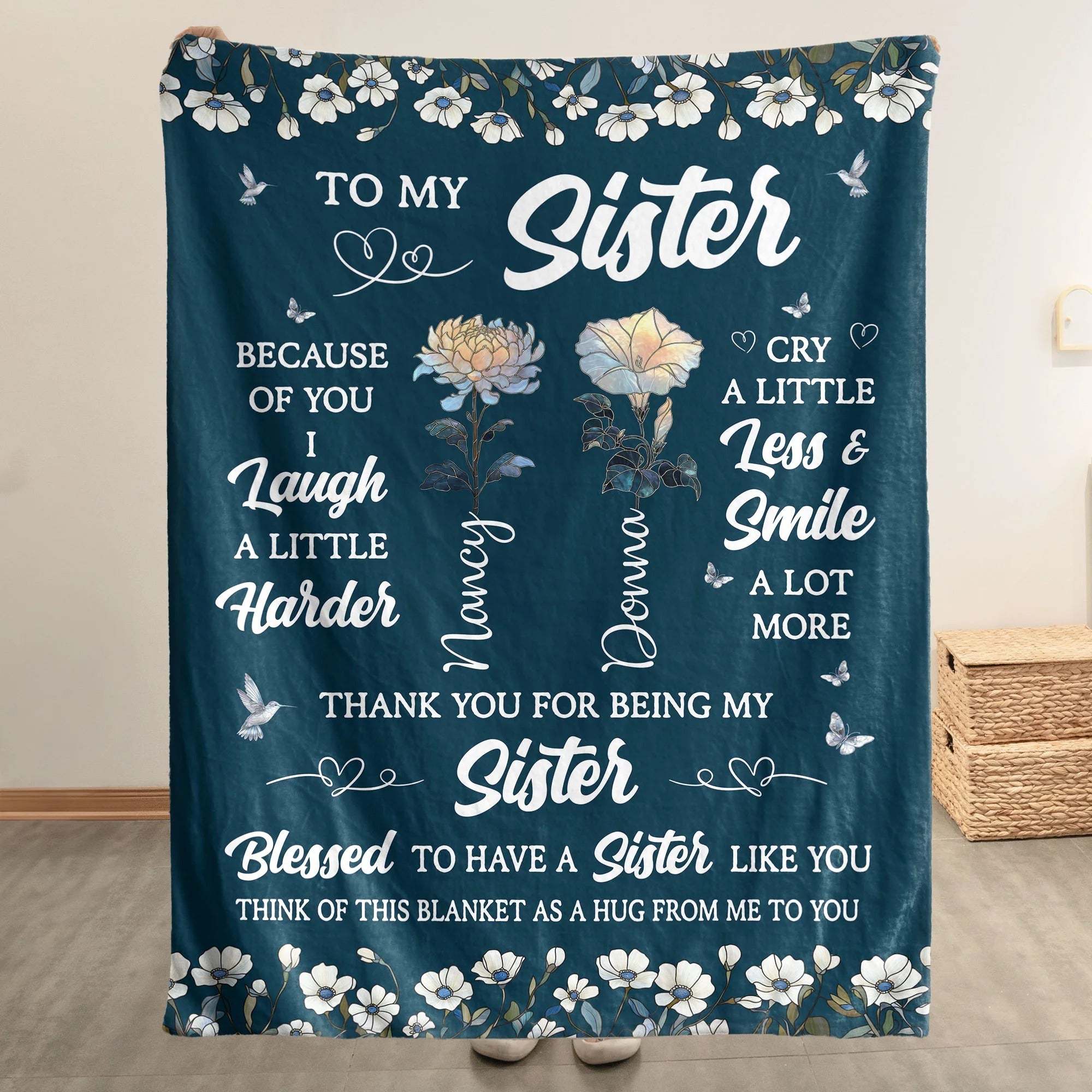 Thank You For Being My Sister Friend Flower Birthday Gift - Personalized Blanket