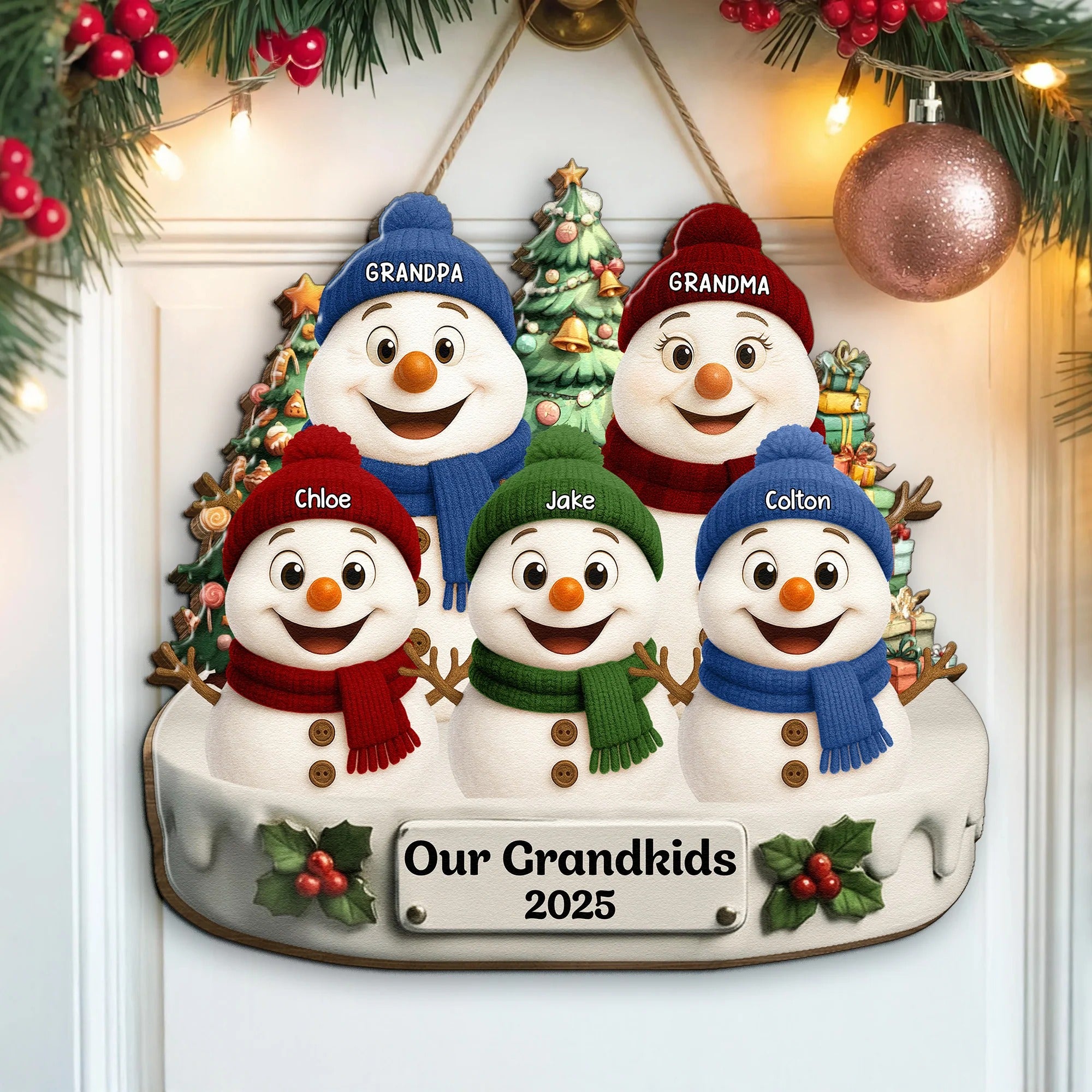 Our Grandkids Snowman - Personalized Wood Sign