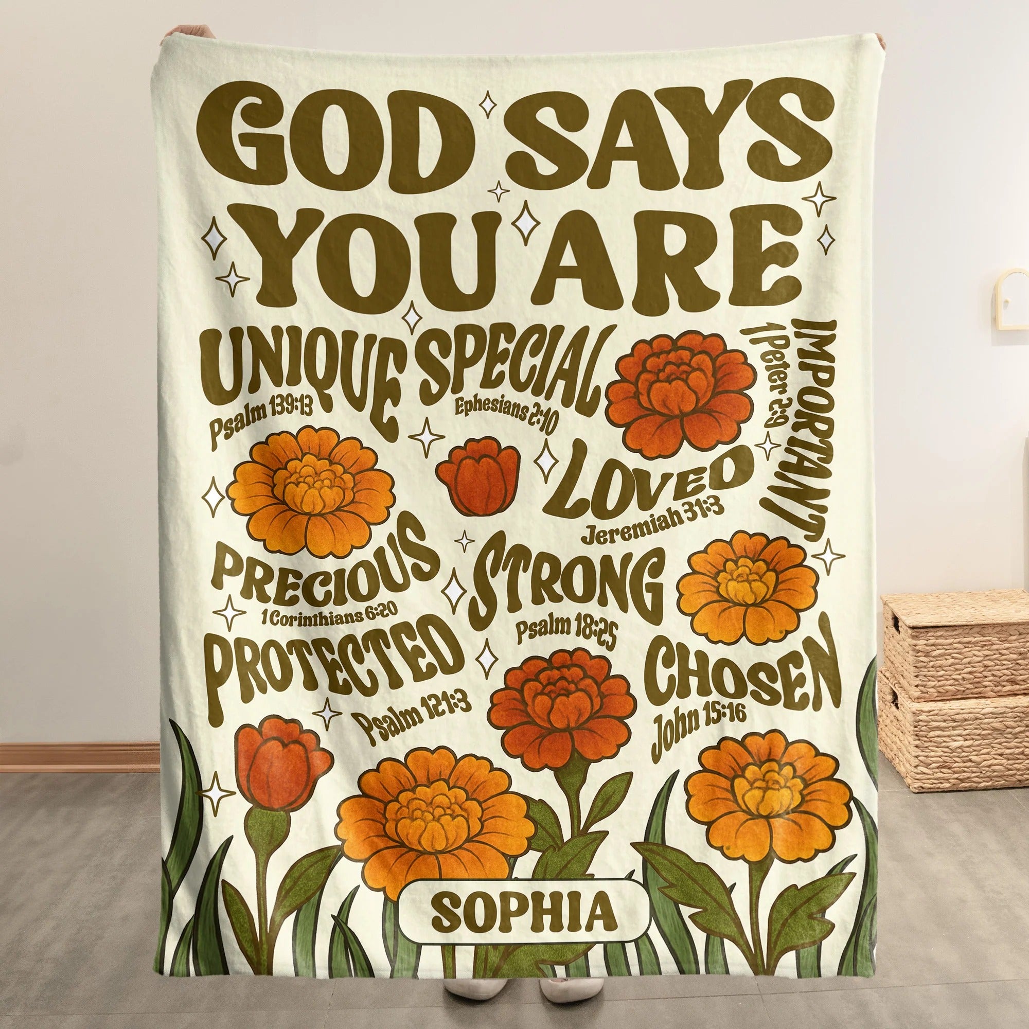 God Says You Are Retro Birth Flower - Personalized Blanket