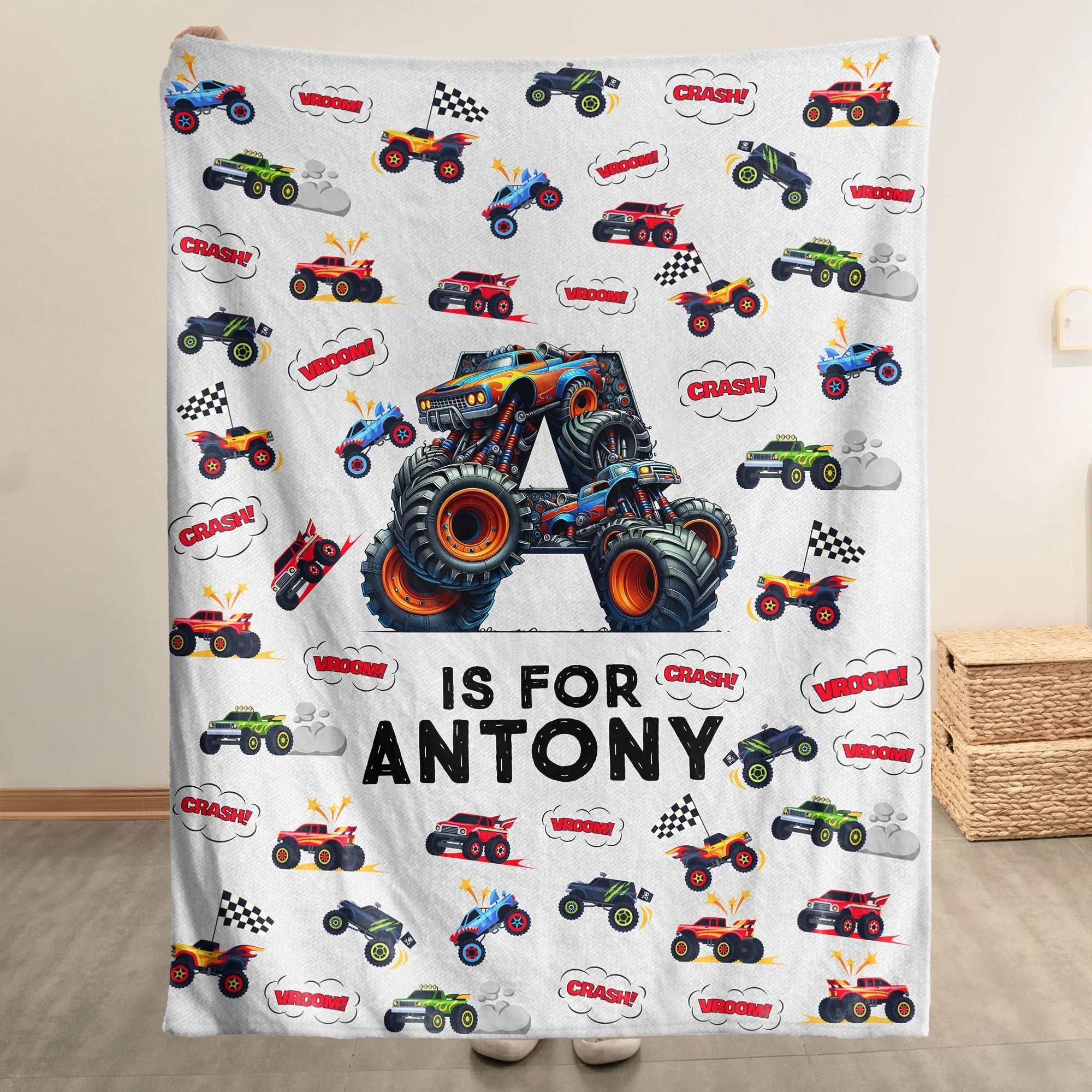 Monster Truck, Unicorn, Astronaut Letter - Personalized Blanket