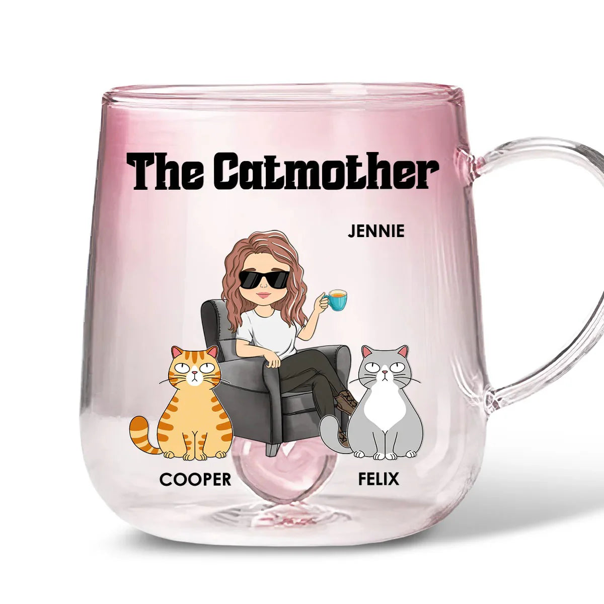 The Catmother - Personalized Custom Pink Gradient Glass Mug