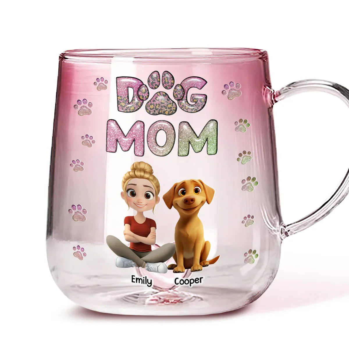 Dog Mom Lovely Chibi - Personalized Custom Pink Gradient Glass Mug