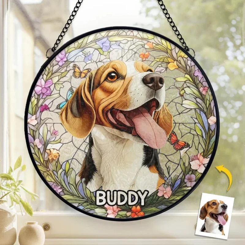 Custom Photo Forever In My Heart, Dear Friend - Memorial Personalized Custom Stained Glass Window Hanging Suncatcher