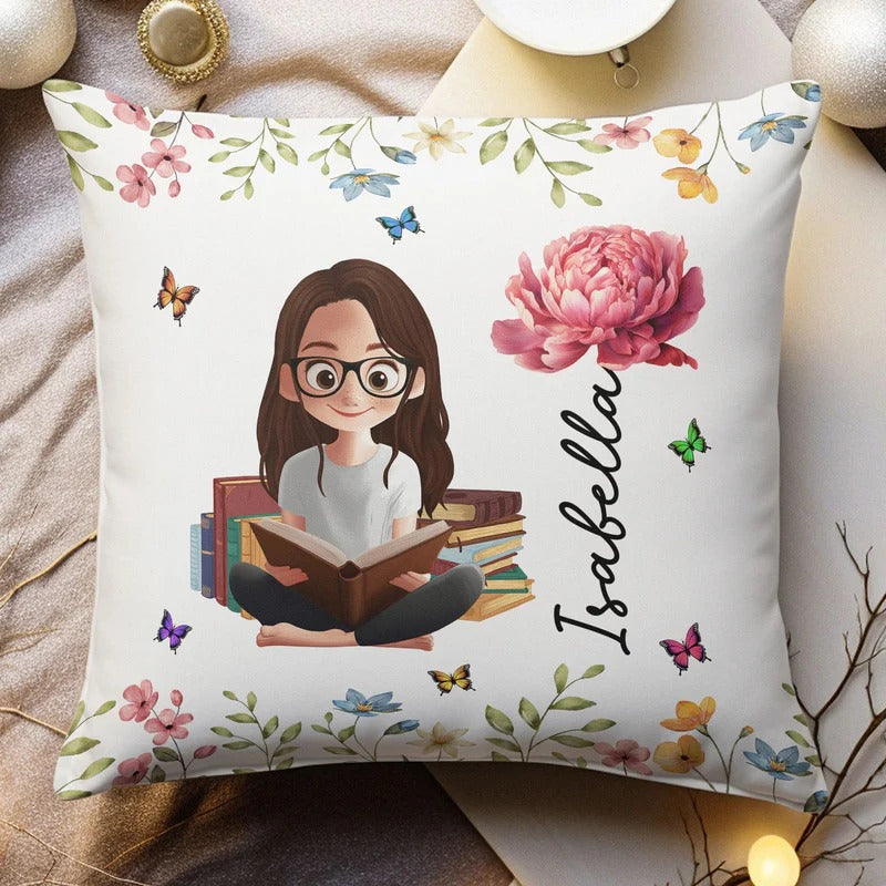 Birth Flower Book Lovers - Personalized Pillow (Insert Included)