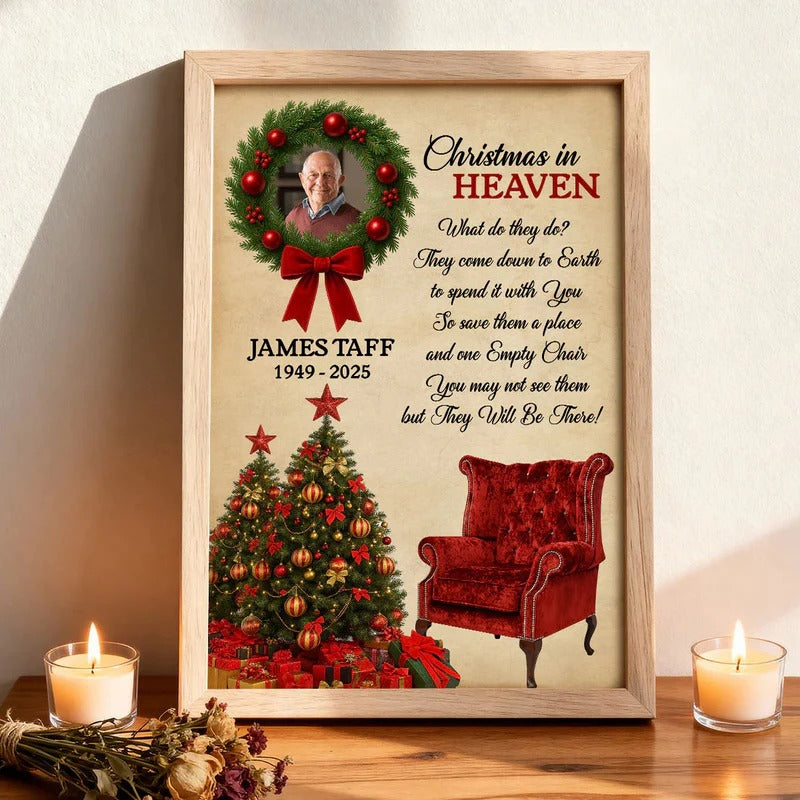 Christmas In Heaven Upload Photo Family Memorial - Personalized Poster