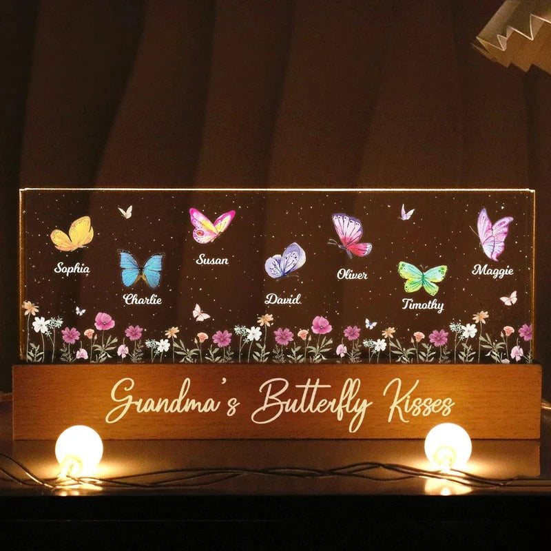 Personalized Butterfly Grandma's Bunch Acrylic Block LED Night Light, Grandma Butterfly Kisses, Butterflies Mom, Gift, Nana Grandma Grandmy