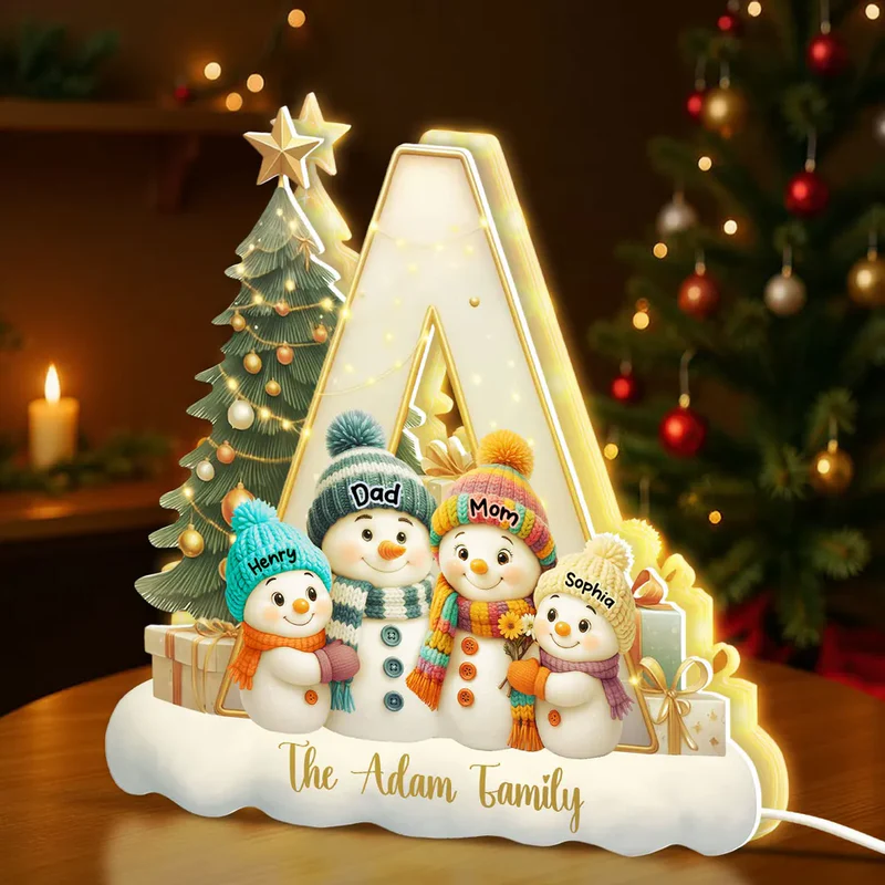 Family Name Initial Snowman - Personalized Light Box - Festive Christmas Decor, Thoughtful Gift for Loved Ones