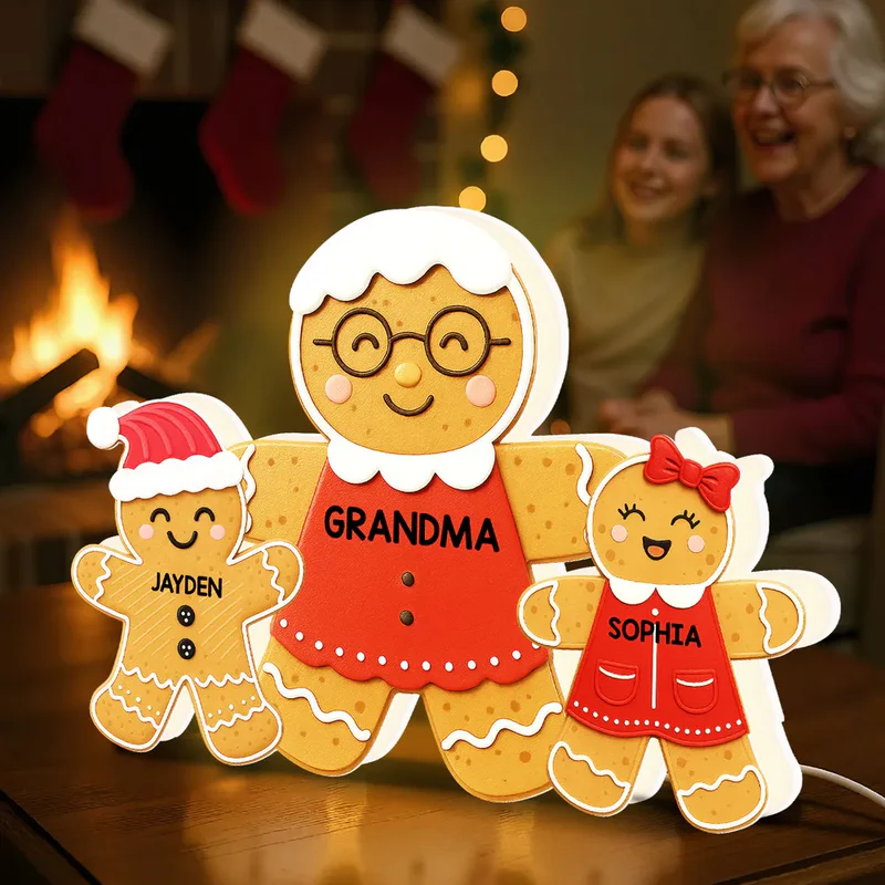 3D Effect Grandma Perfect Batch Gingerbread Grandkids - Personalized Light Box - Gift For Grandmas