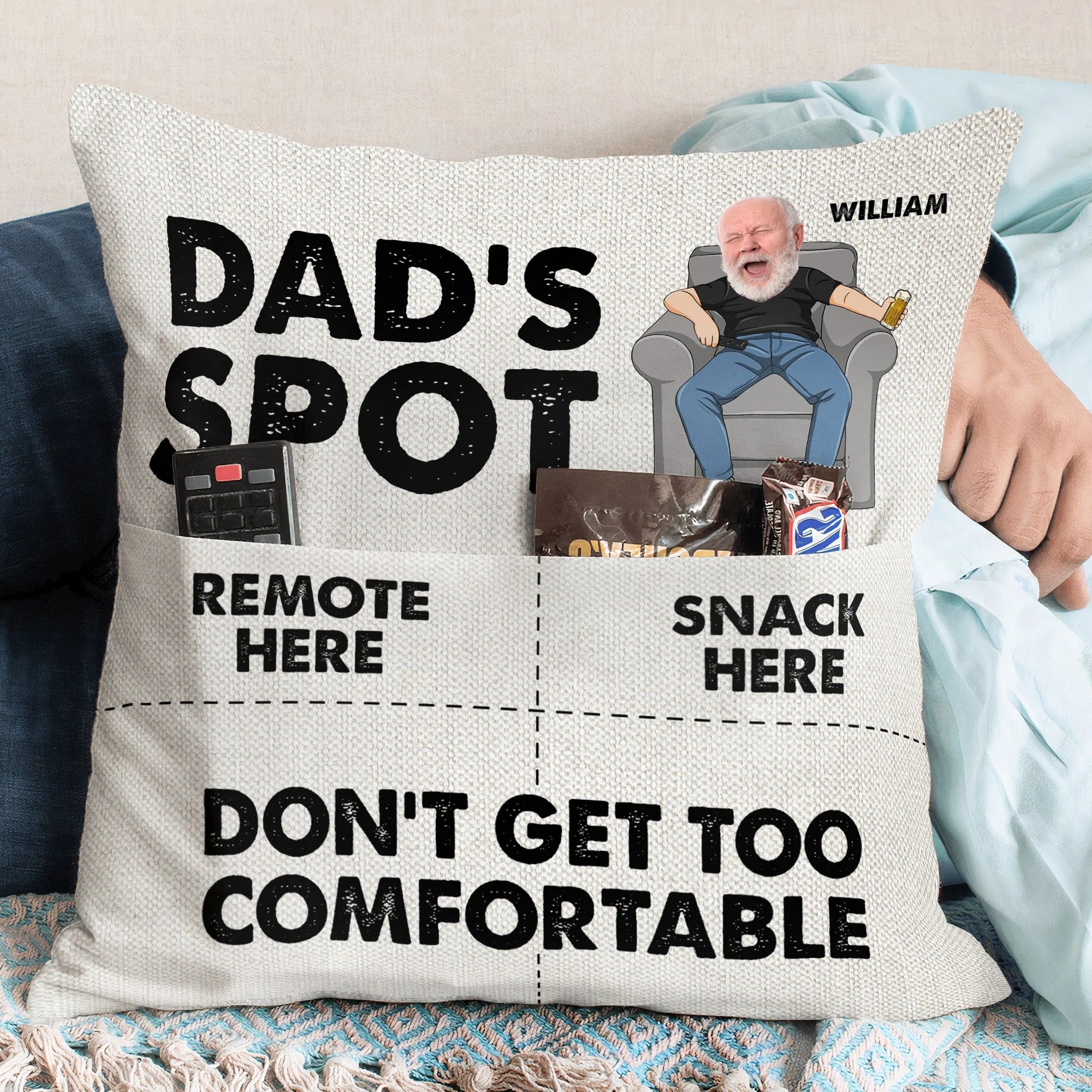 Dad's Spot Don't Get Too Comfortable - Personalized Photo Pocket Pillow (Insert Included)