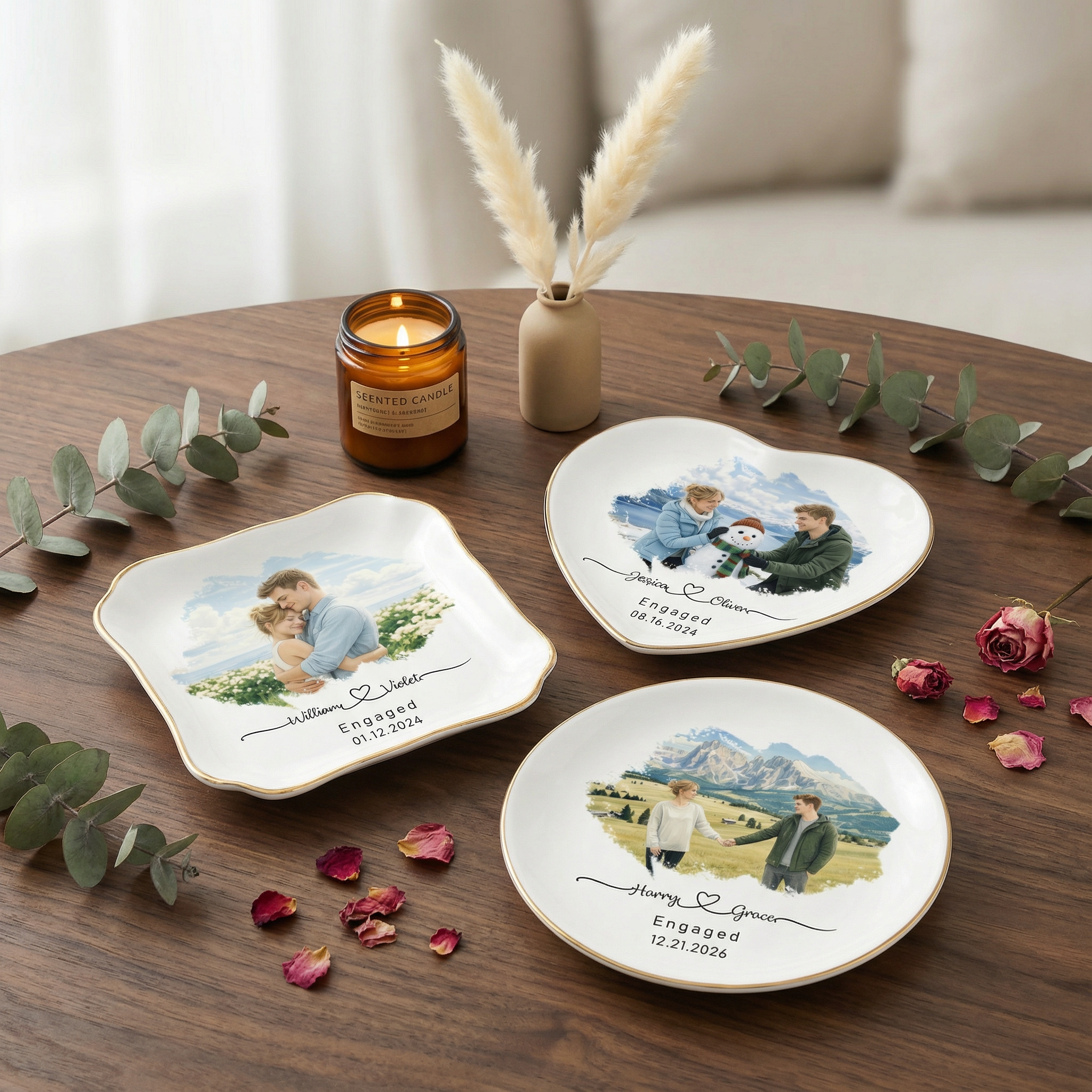 Valentine's Love Portrait Ring Dish — Personalized Couple Photo Ring Holder, Romantic Keepsake Gift for Her, Couples' Engagement Memory Jewelry Tray