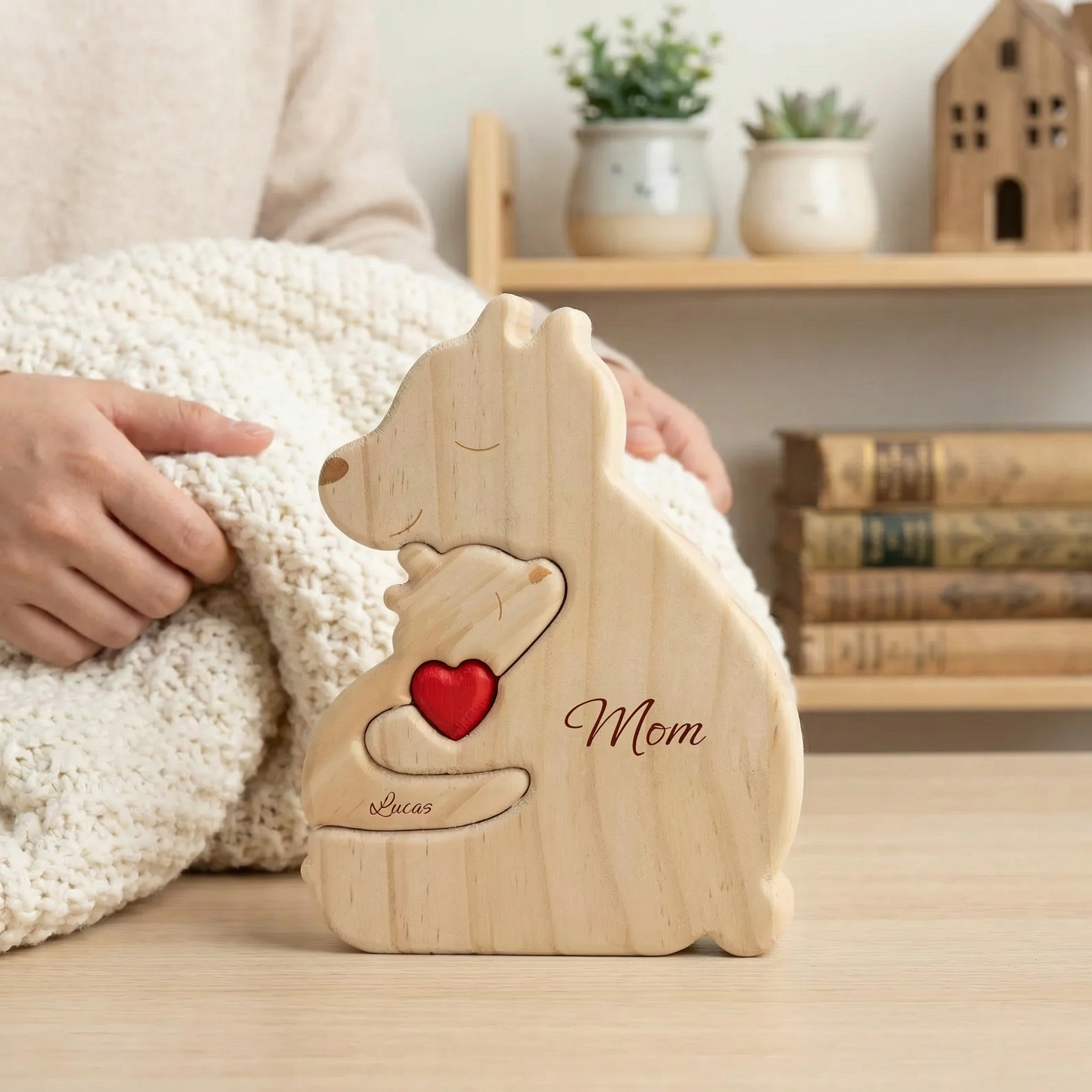 First Mother's Day Gift Idea | Custom Mom & Baby Bear Wood Puzzle | Personalized New Mom Keepsake