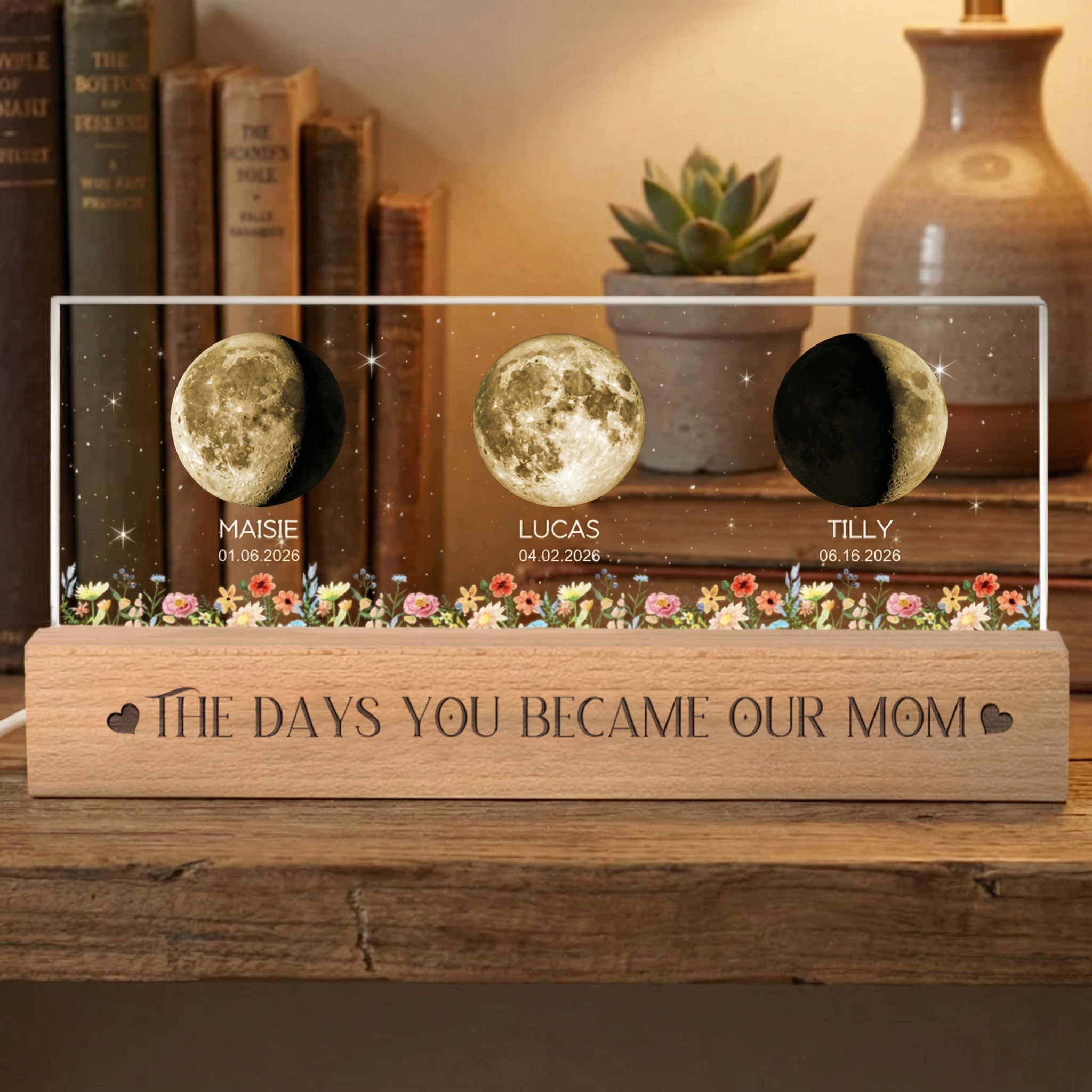 Custom Moon Phase Night Light | Personalized Date Lamp Gift for Mom & Grandma | Mothers Day & Birthday