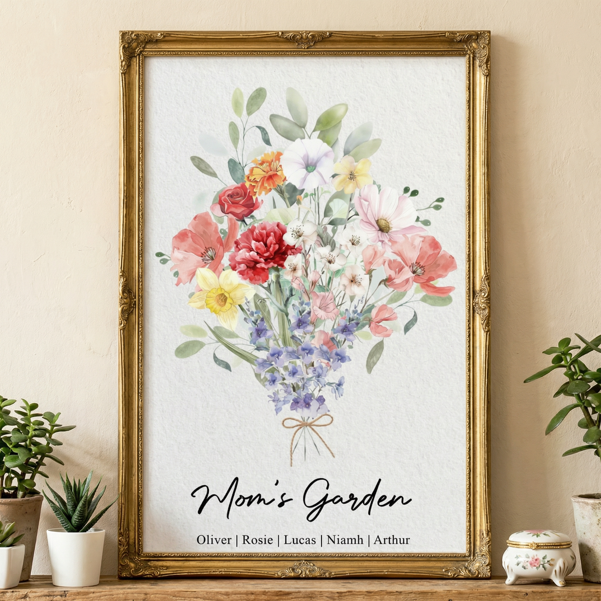 Personalized Family Birth Flower Art | Custom Watercolor Bouquet Print for Mom | Mother's Day Gift