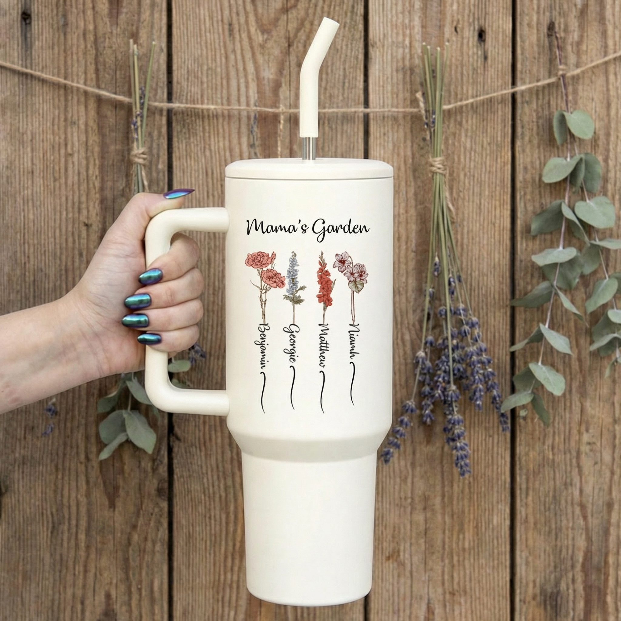 Personalized Mom Tumbler with Kids' Names & Birth Flowers | 40oz Gift for Mother's Day 2026