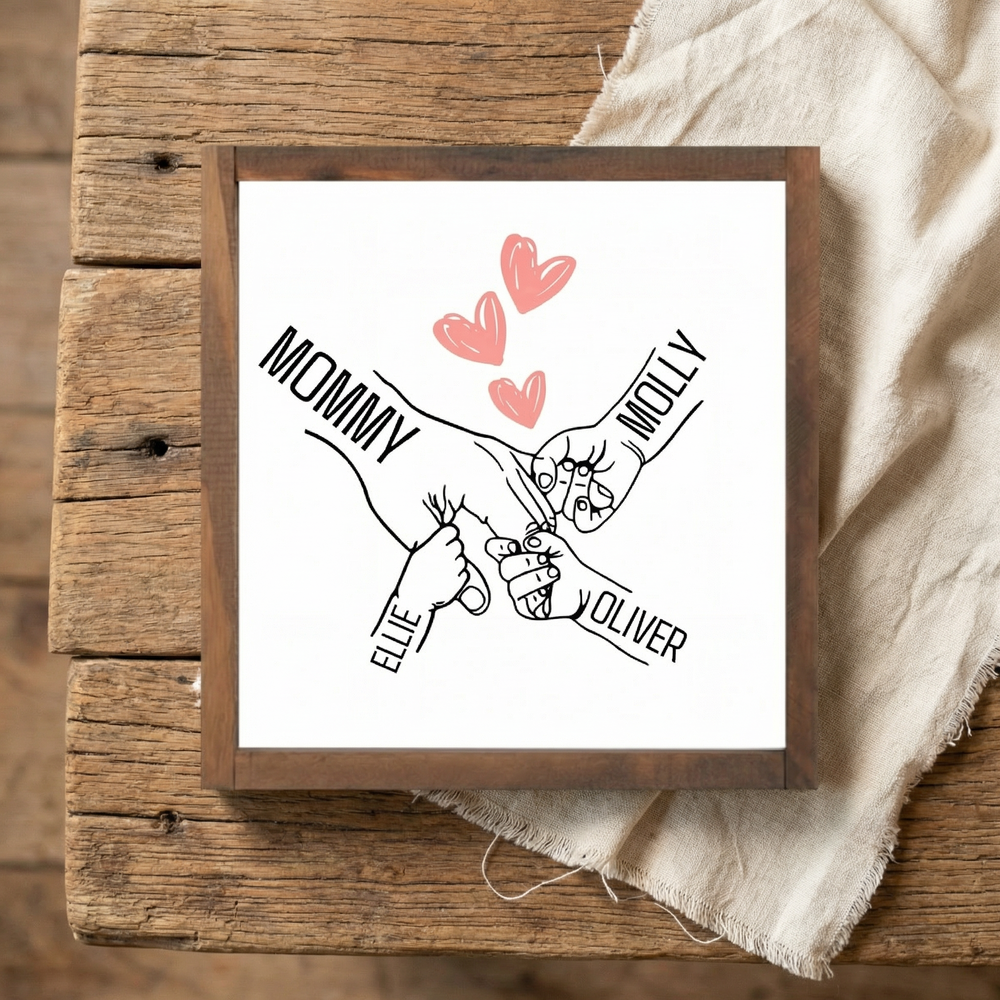 Personalized 'Mom Holding Hands' Wood Sign | Custom Kids' Names | Rustic Mother's Day Gift