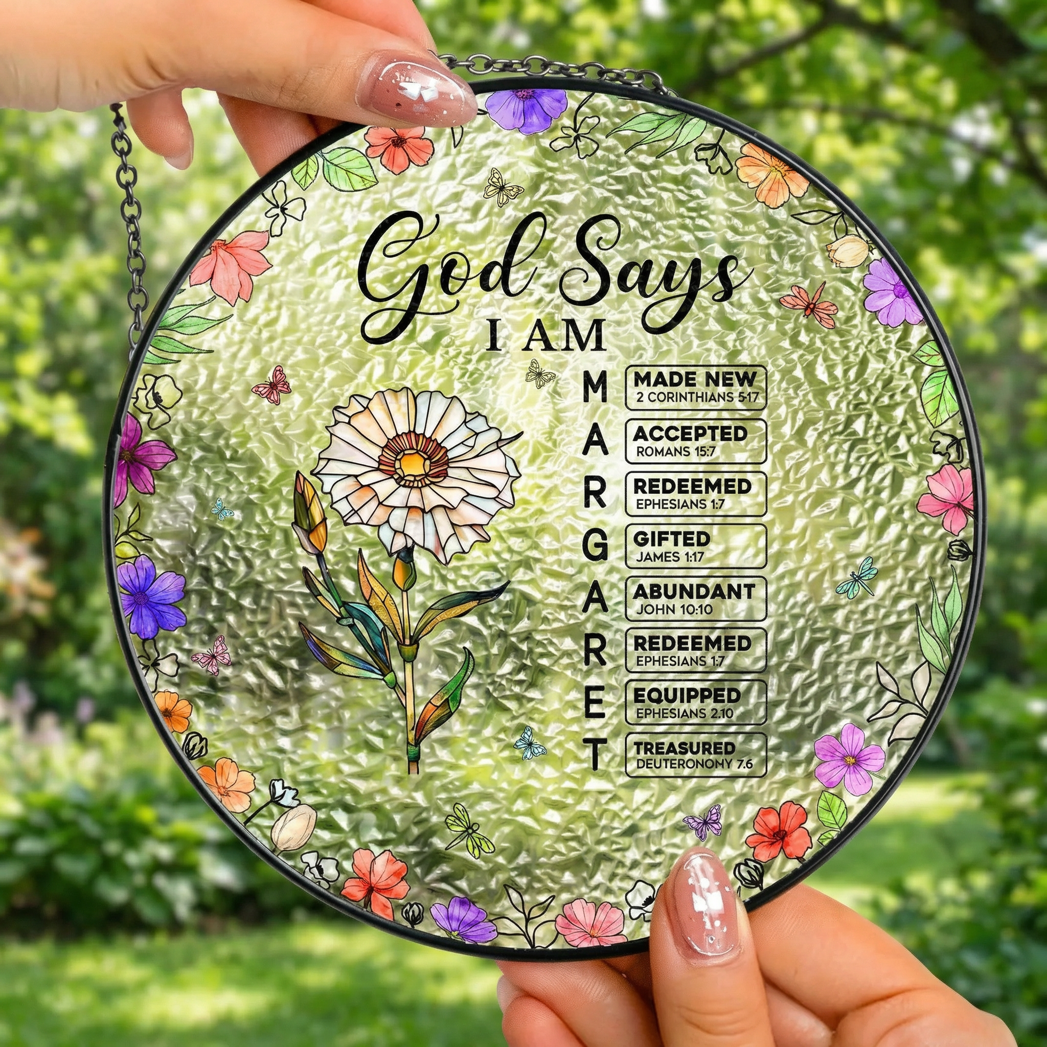 Personalized Stained Glass Suncatcher - God Says I Am Name Letter in Bible, Christian Window Hanging Decor Gift